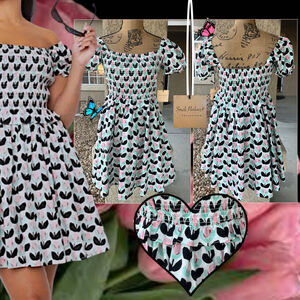 Unique Vintage SMAK PARLOUR Spring Dress Mint Pink Tulip Fit Flare Dress L 10-12